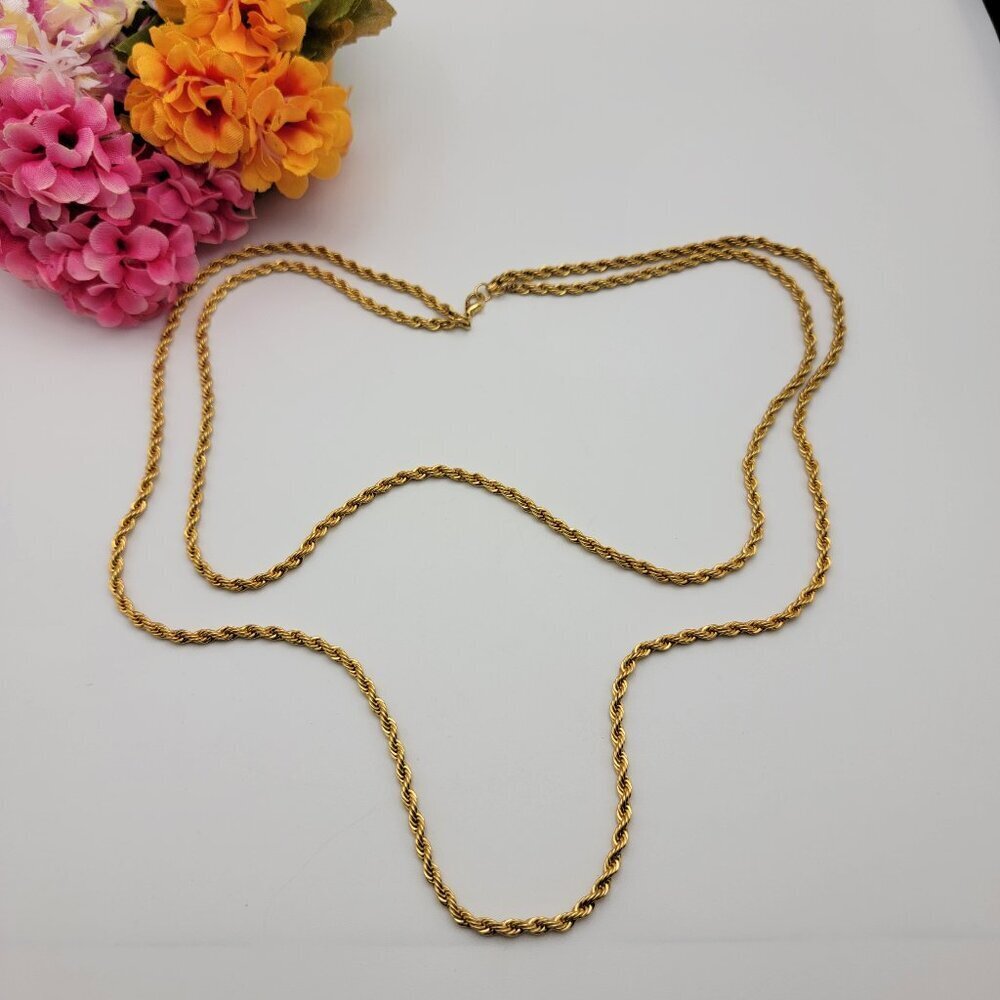 Gold Plated Double Strand Rope Chain Necklace 24" Elegant Layered Jewelry